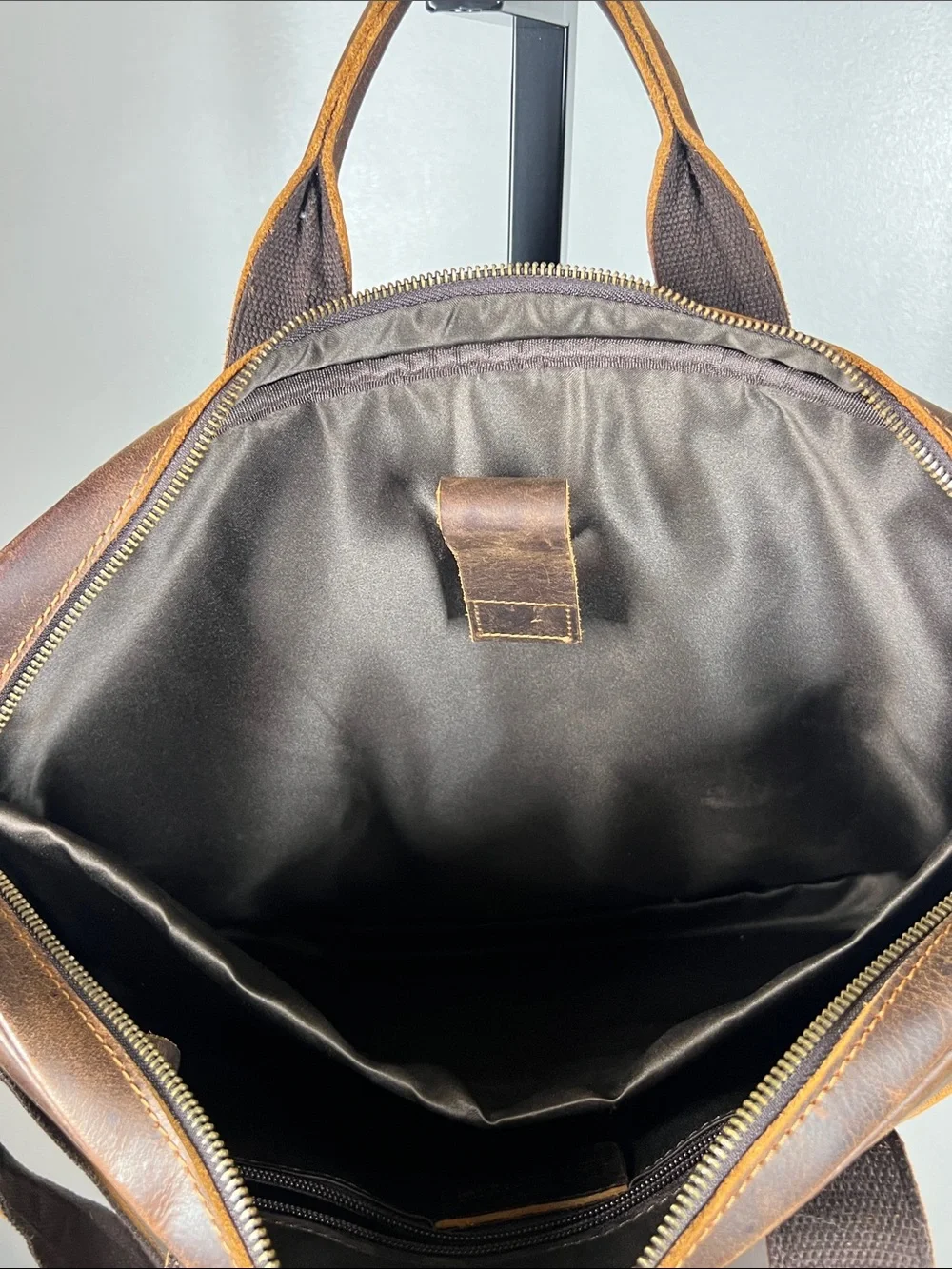 Men's Dark Brown Leather Laptop Briefcase with Shoulder Strap